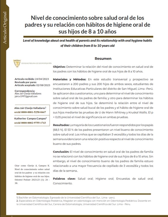 Level of Knowledge about Oral Health of Parents and its Relationship ...